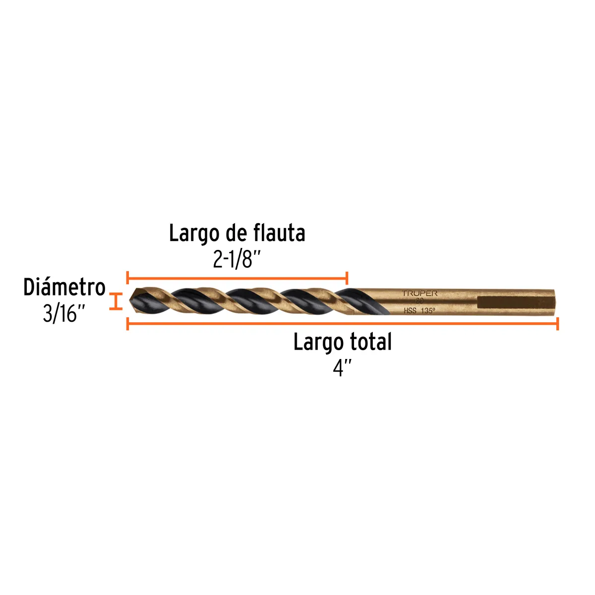 Broca HSS 3/16" Trugold para Metal Truper Expert - 11126