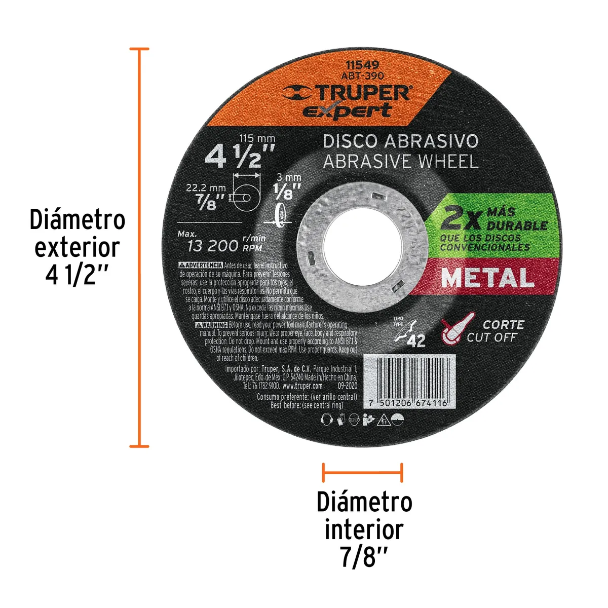 Disco de Corte para Metal Tipo 42 de 4 1/2" x 3.2 mm Truper - 11549
