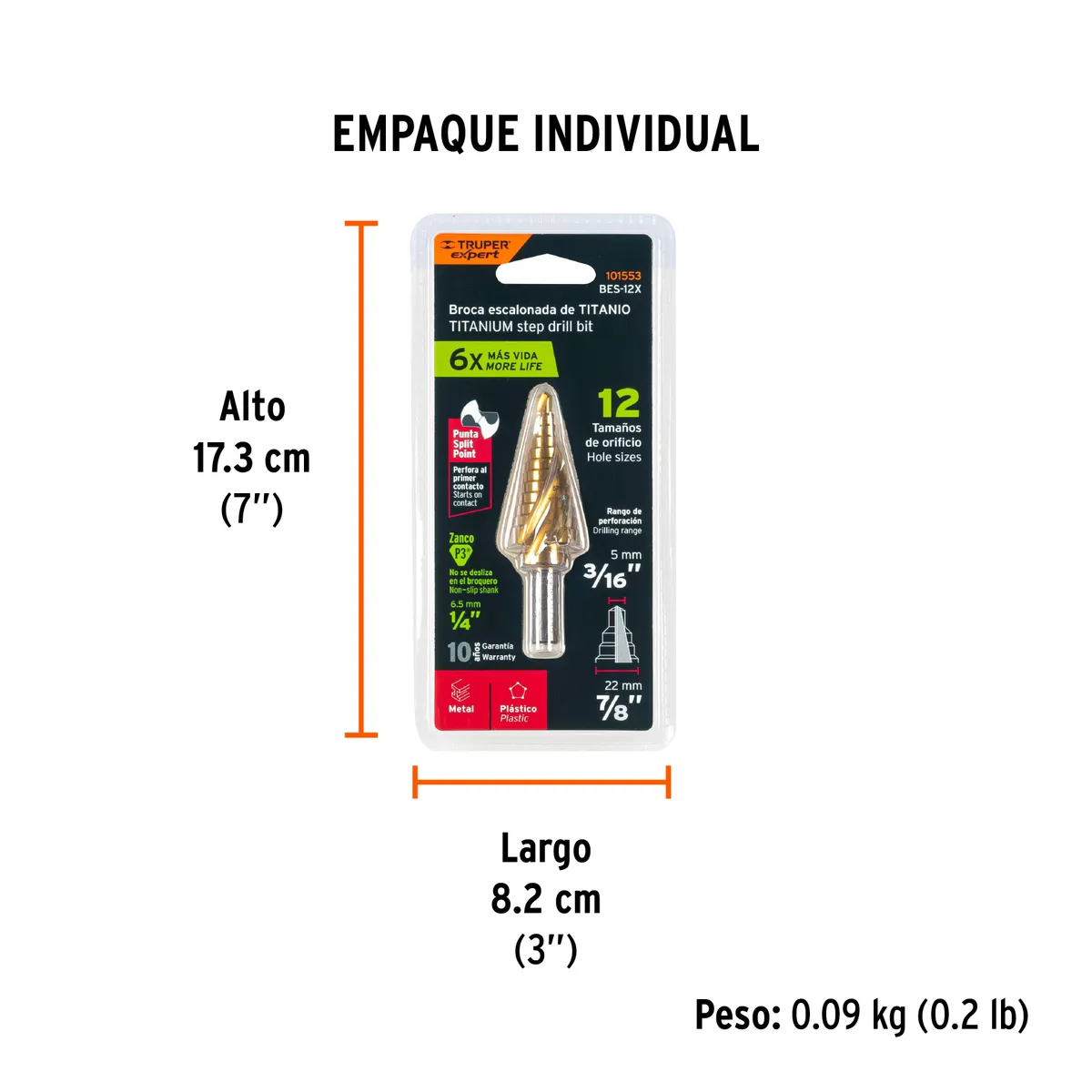 Broca Escalonada de Titanio 12 Escalones Truper Expert - 101553