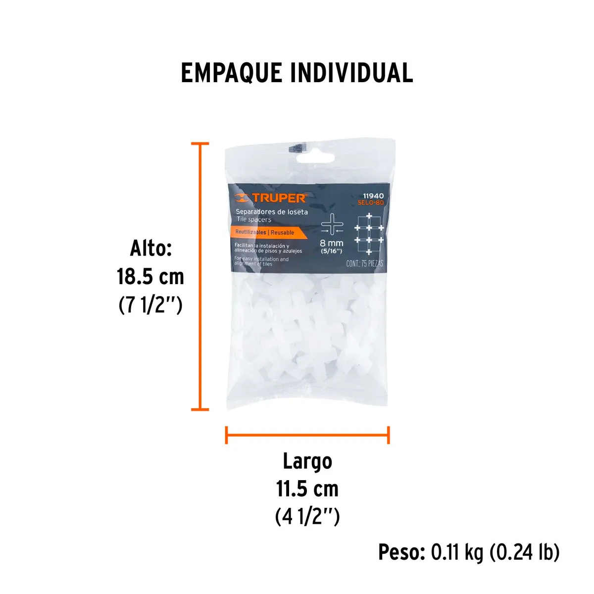 Bolsa con 75 Separadores de 8 mm Truper - 11940