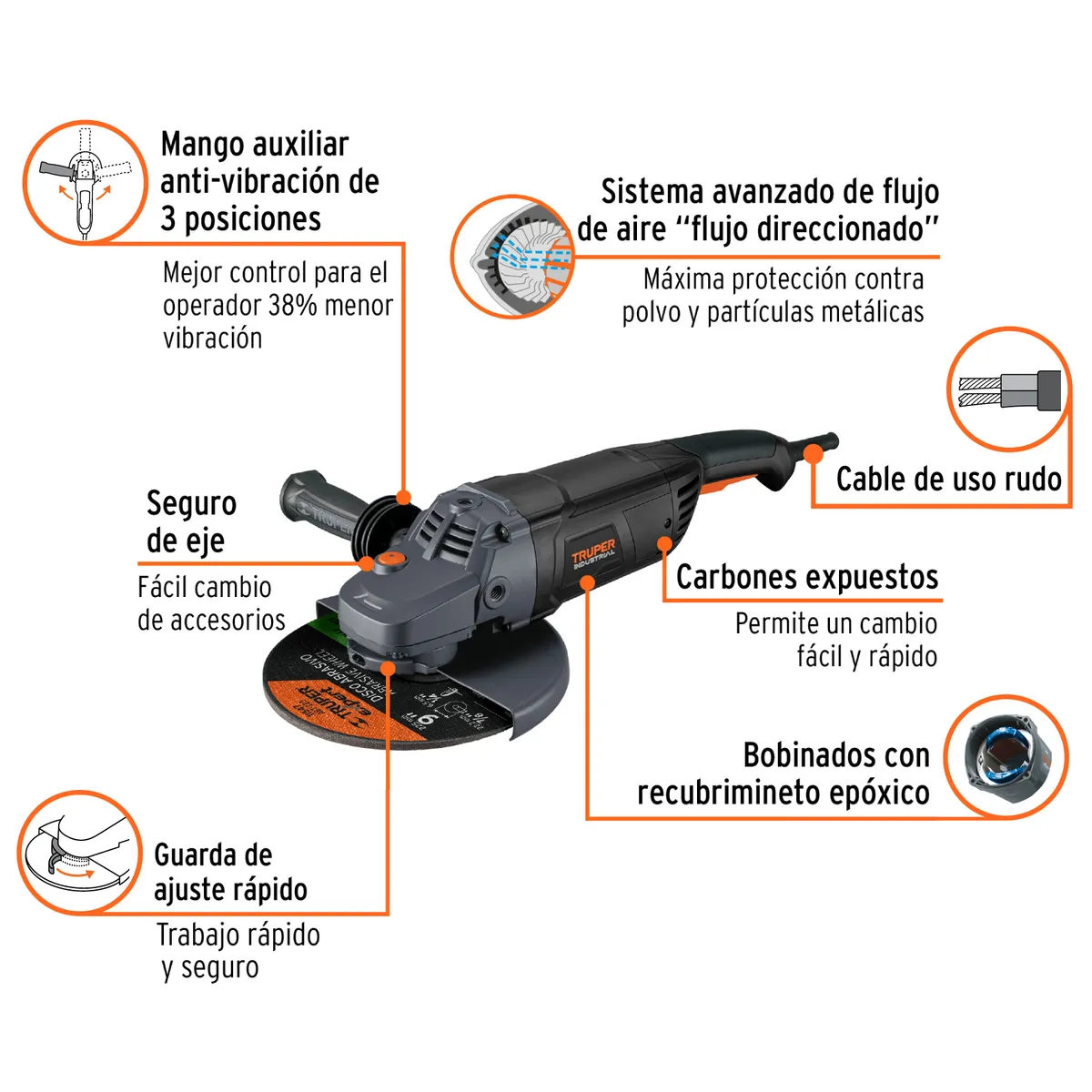 Esmeril Angular 4 1/2" 1250 W Industrial Truper - 12873