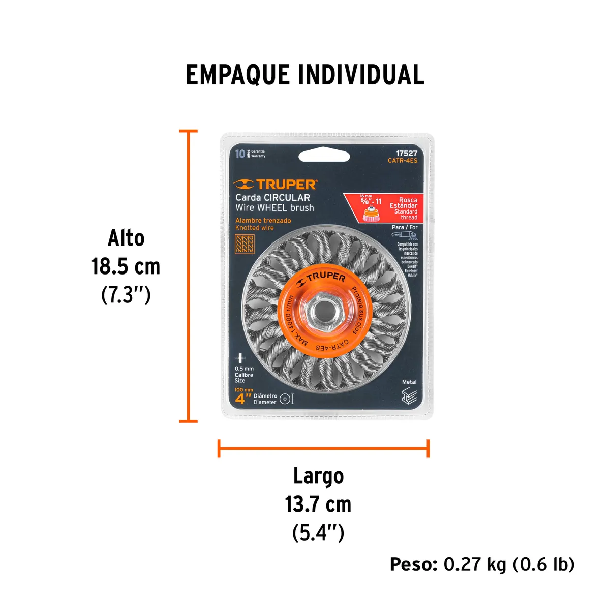 Carda Circular 4" Alambre Trenzado Eje 5/8"-11 Truper - 17527