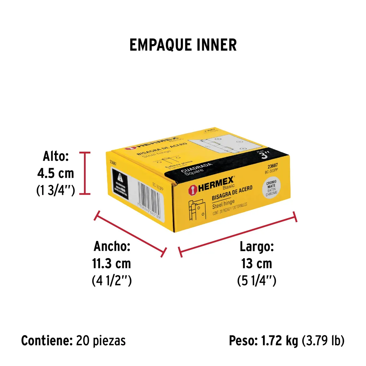 Bisagra Cuadrada 3" Satinada Cabeza Plana Truper - 23687