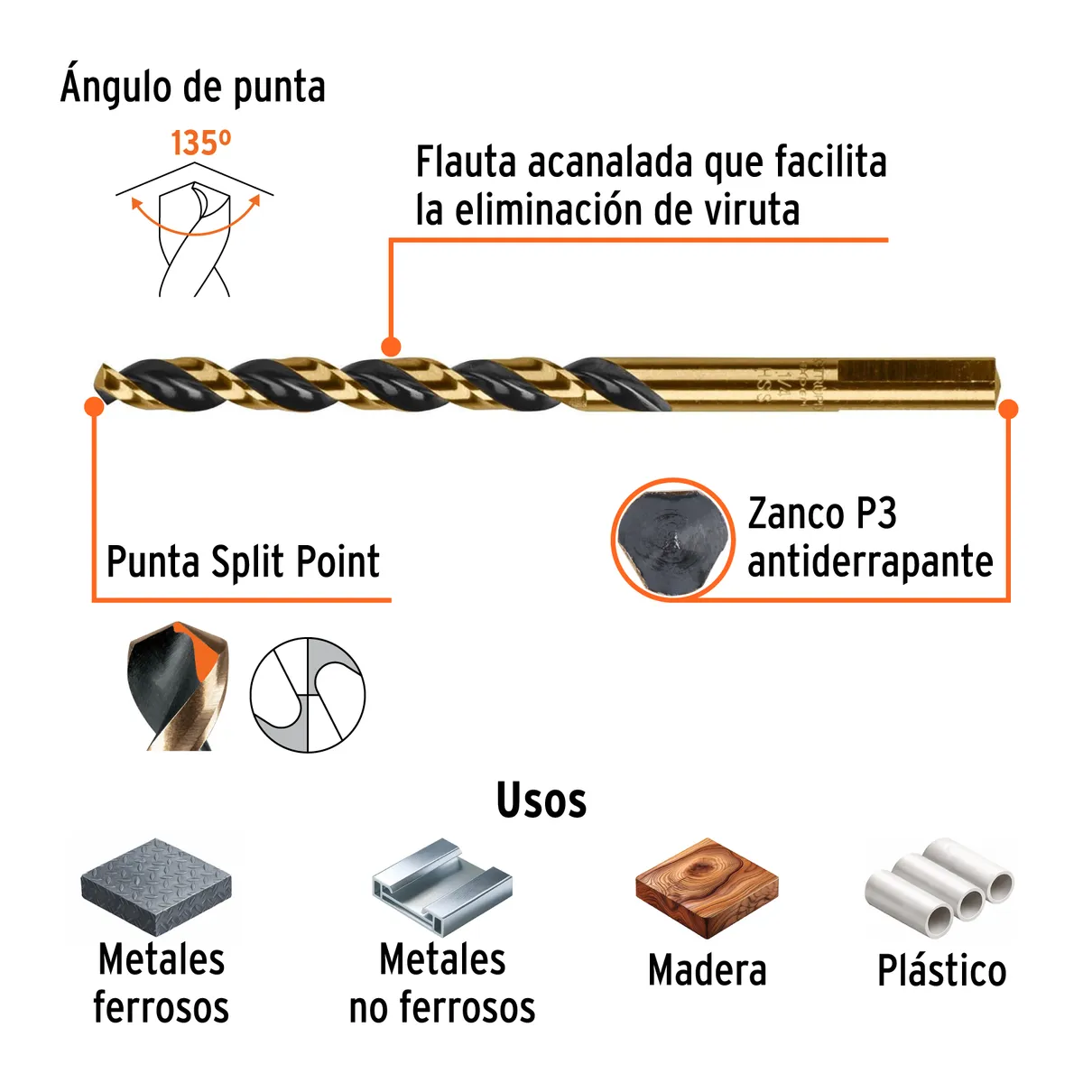 Broca HSS 1/4" Trugold para Metal Truper Expert - 11134