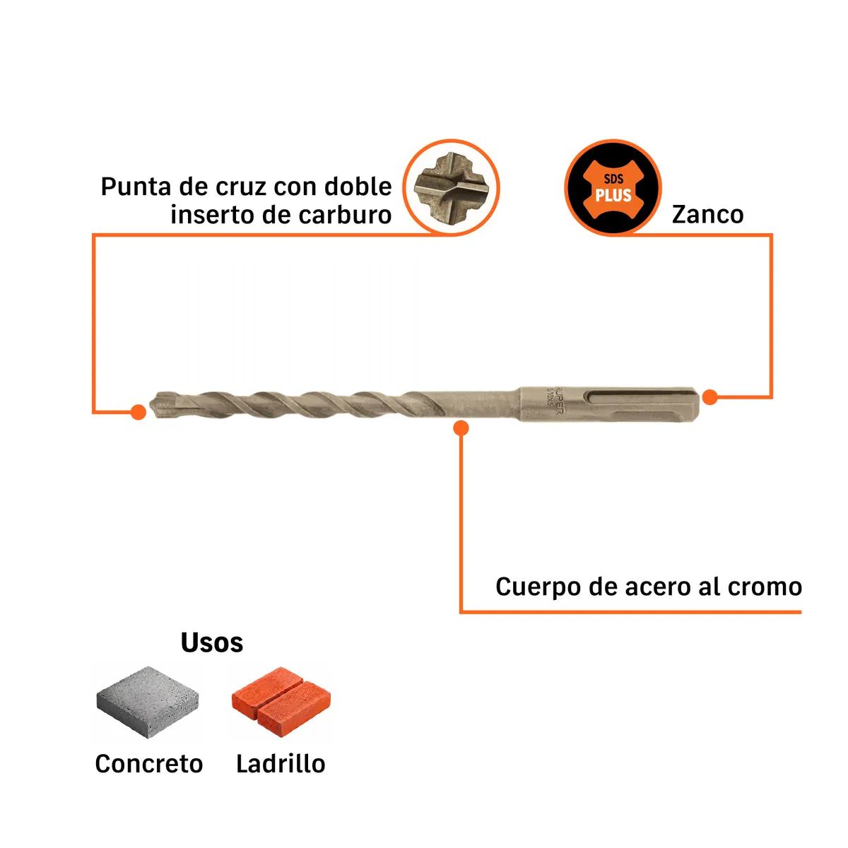 Broca SDS Plus 5/16" x 6" Truper - 11269