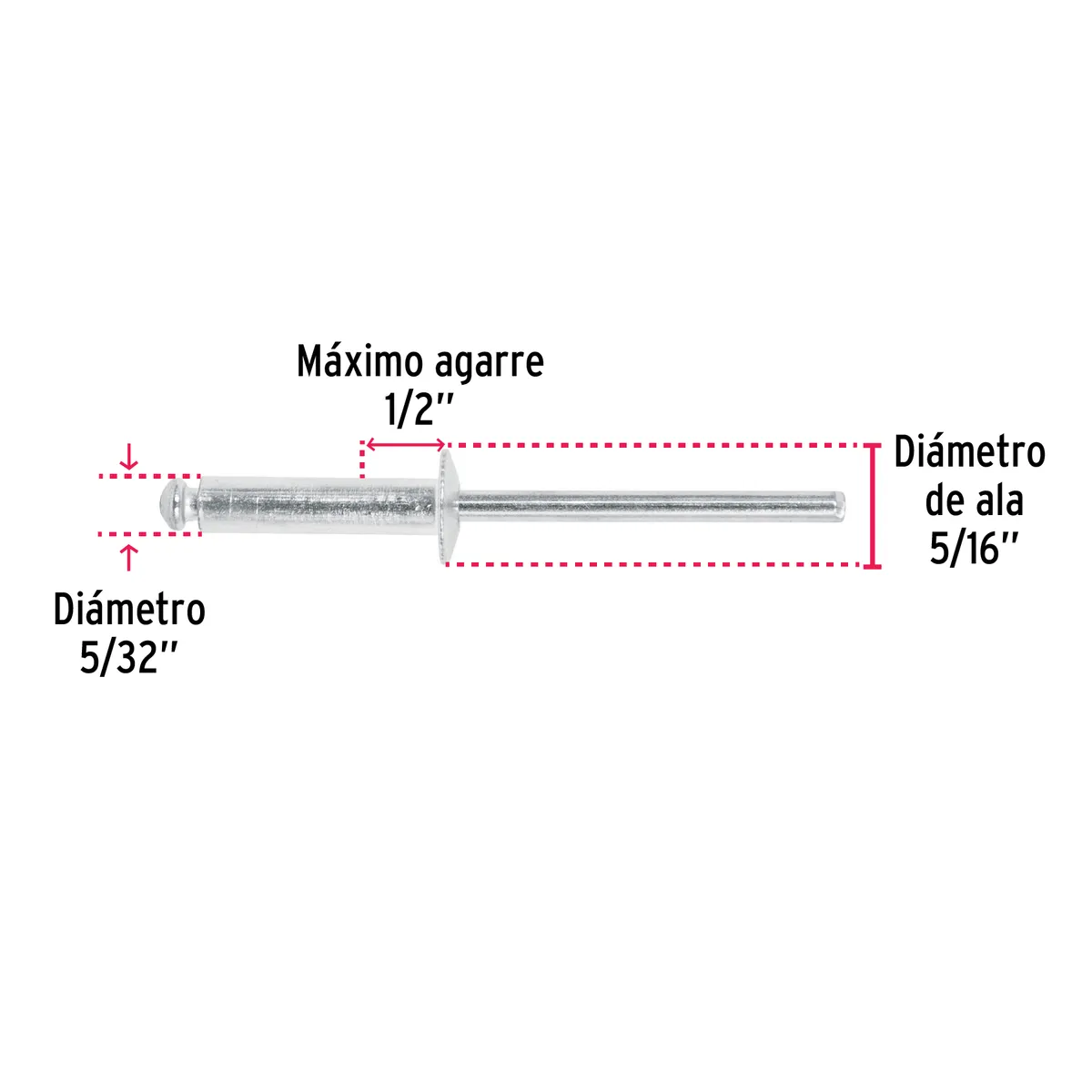 Bolsa con 50 Remaches de Aluminio 5/32" x 1/2" Ala 1/4" Fiero - 44527