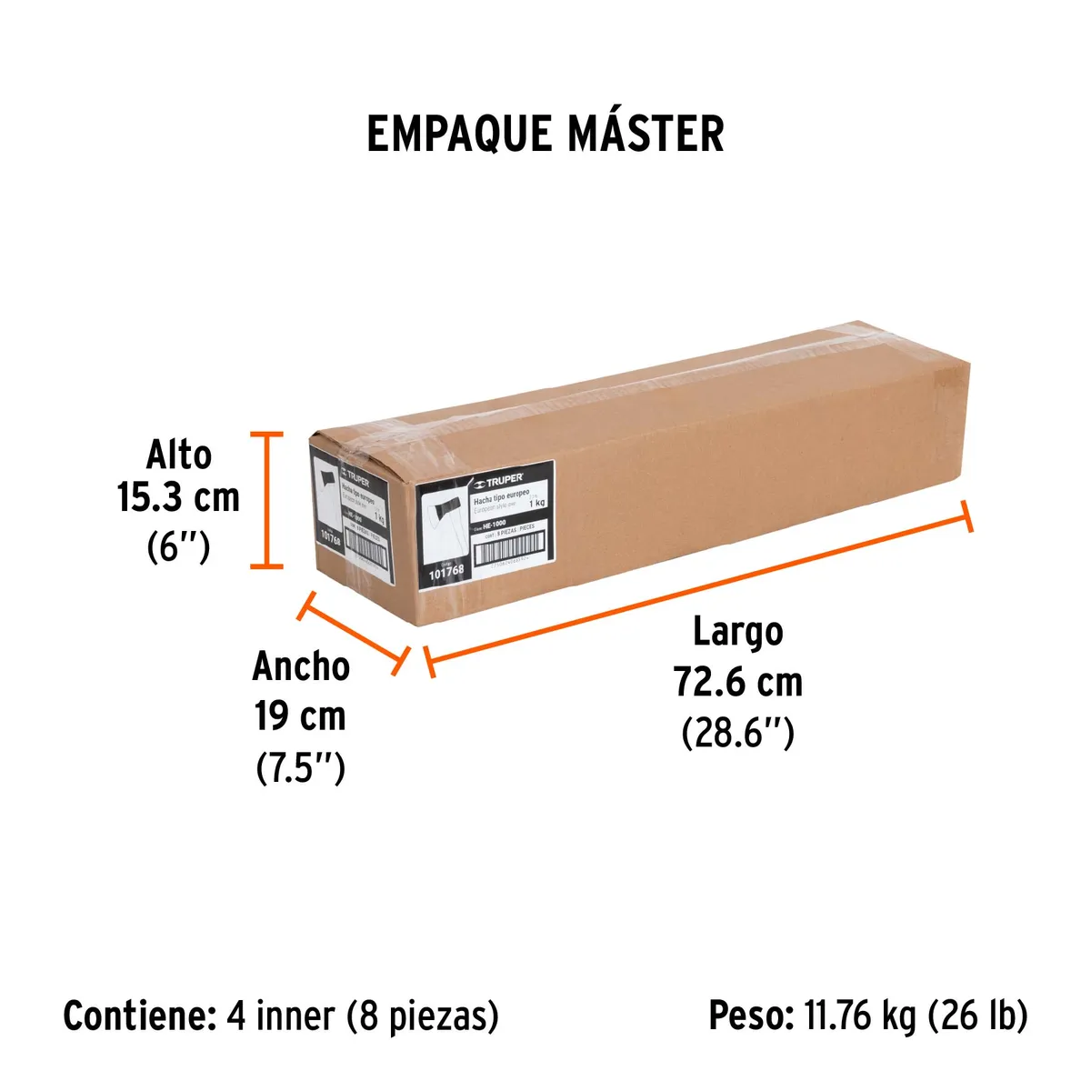 Hacha Europea 1000 g Mango Hickory 28" Truper - 101768