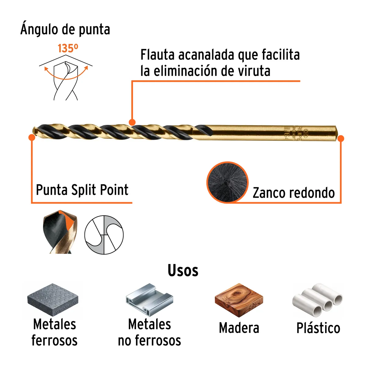Broca HSS 11/64" Trugold para Metal Truper Expert - 11124