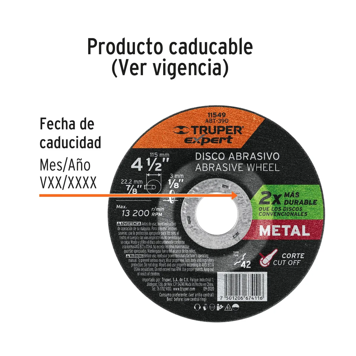 Disco de Corte para Metal Tipo 42 de 4 1/2" x 3.2 mm Truper - 11549