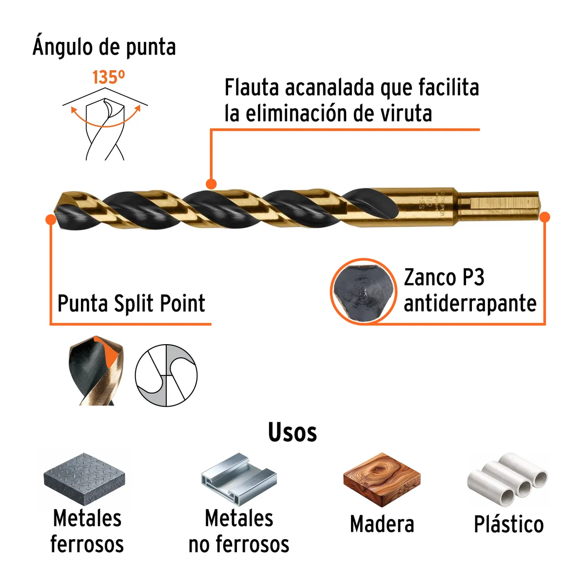 Broca HSS 1/2" Trugold para Metal Truper Expert - 11166
