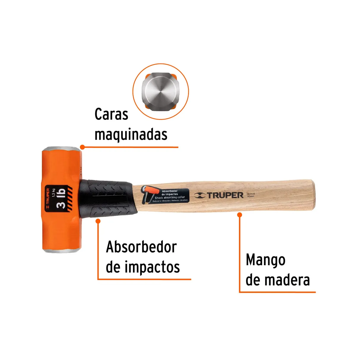 Marro Octagonal 3 lb 12" Mango de Madera Truper - 16507