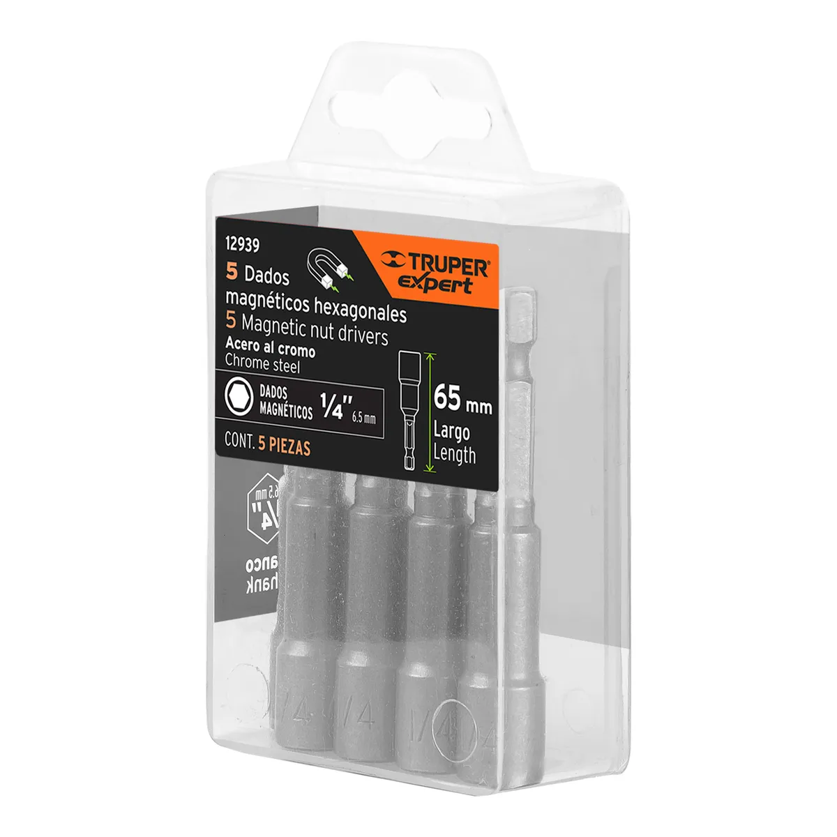 Estuche con 5 Dados Magnéticos 1/4" x 2 1/2" Truper - 12939