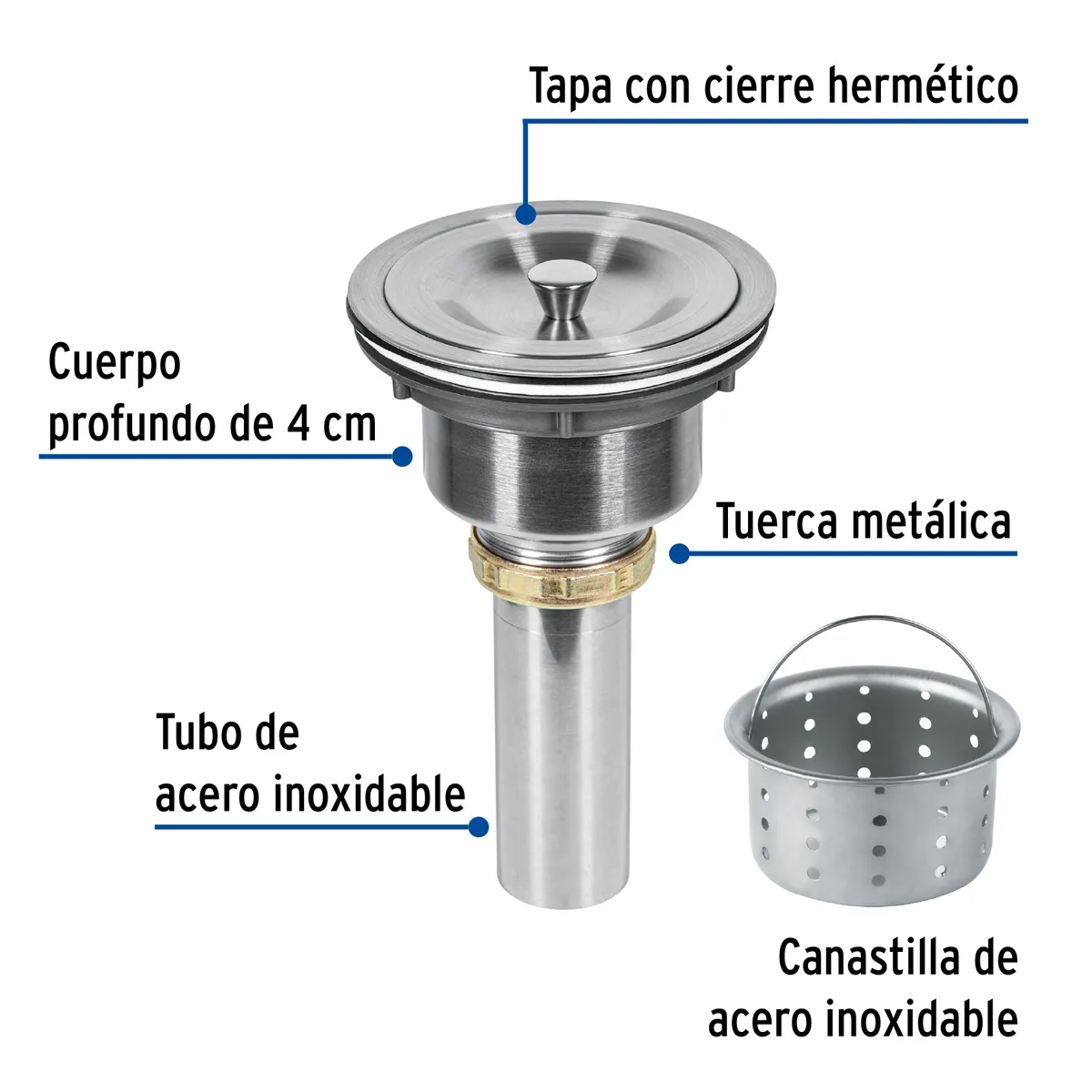 Contracanasta 3 1/2" Inoxidable con Tapa Truper - 46629