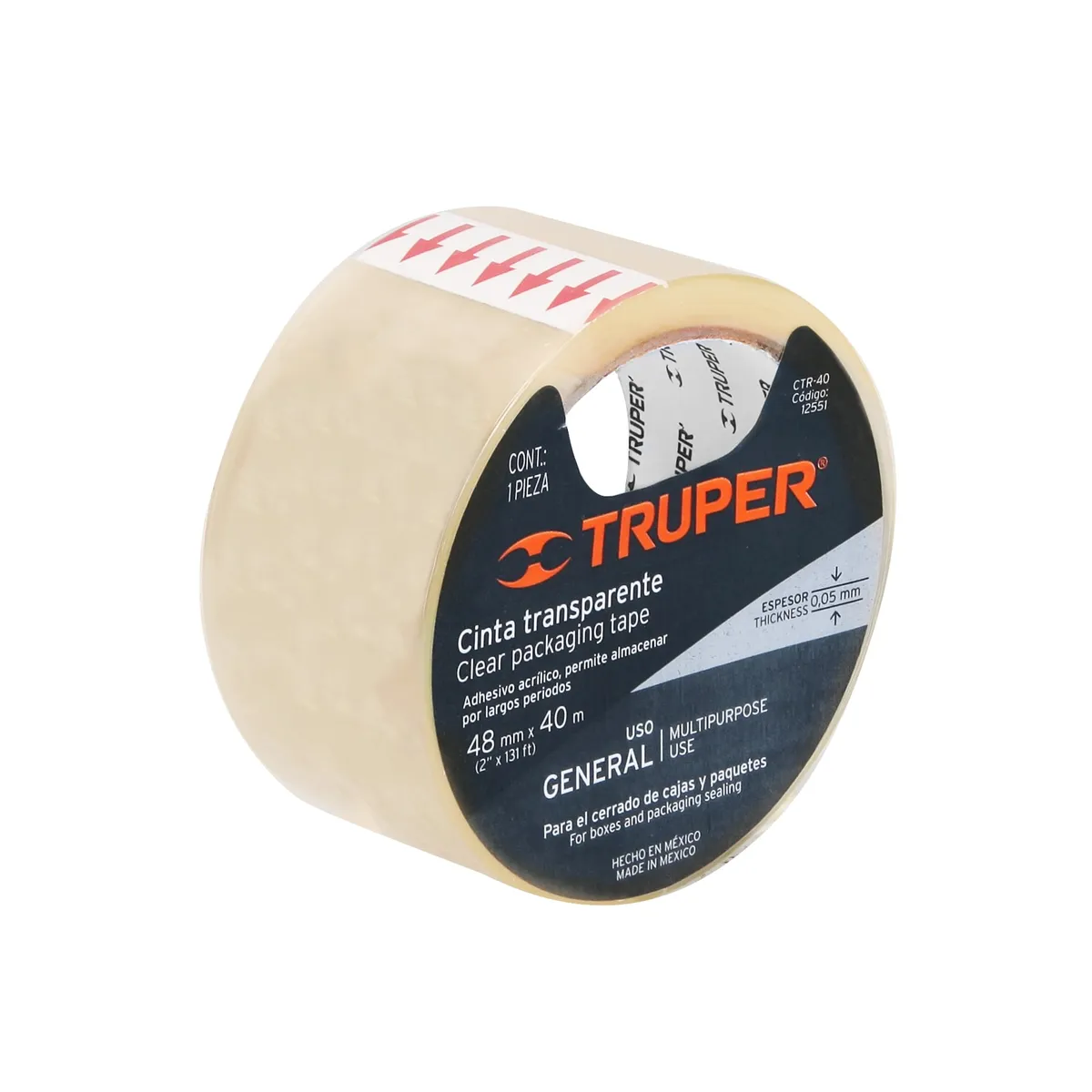 Cinta de Empaque 48 mm x 40 m Transparente Truper - 12551