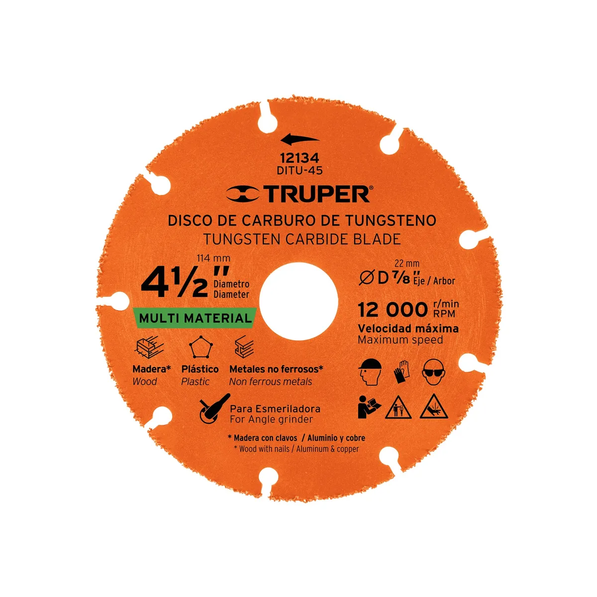 Disco 4 1/2" de Carburo de Tungsteno para Madera - Esmeriladora