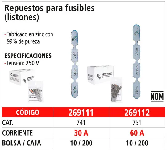 Listón Fusible 30 A Embolsado IUSA - 269111