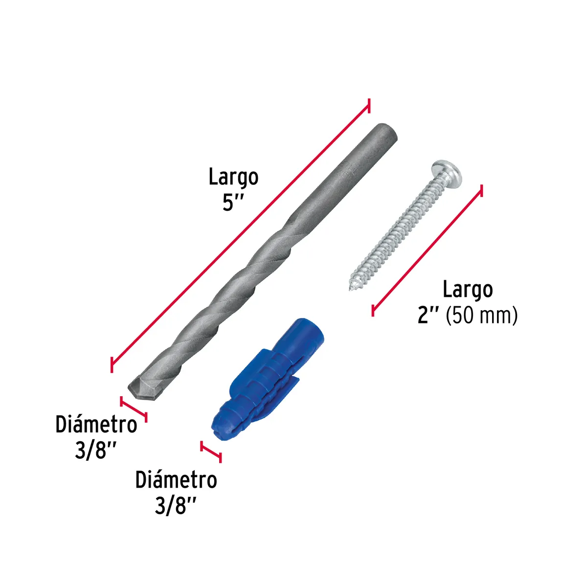 Kit de 20 Taquetes 3/8" con Pija #12 y Broca 3/8" Fiero - 40161
