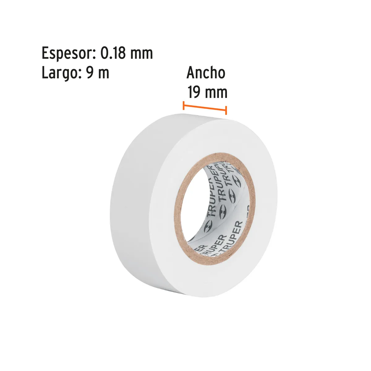 Cinta de Aislar 9 m x 19 mm Blanca Truper - 13515