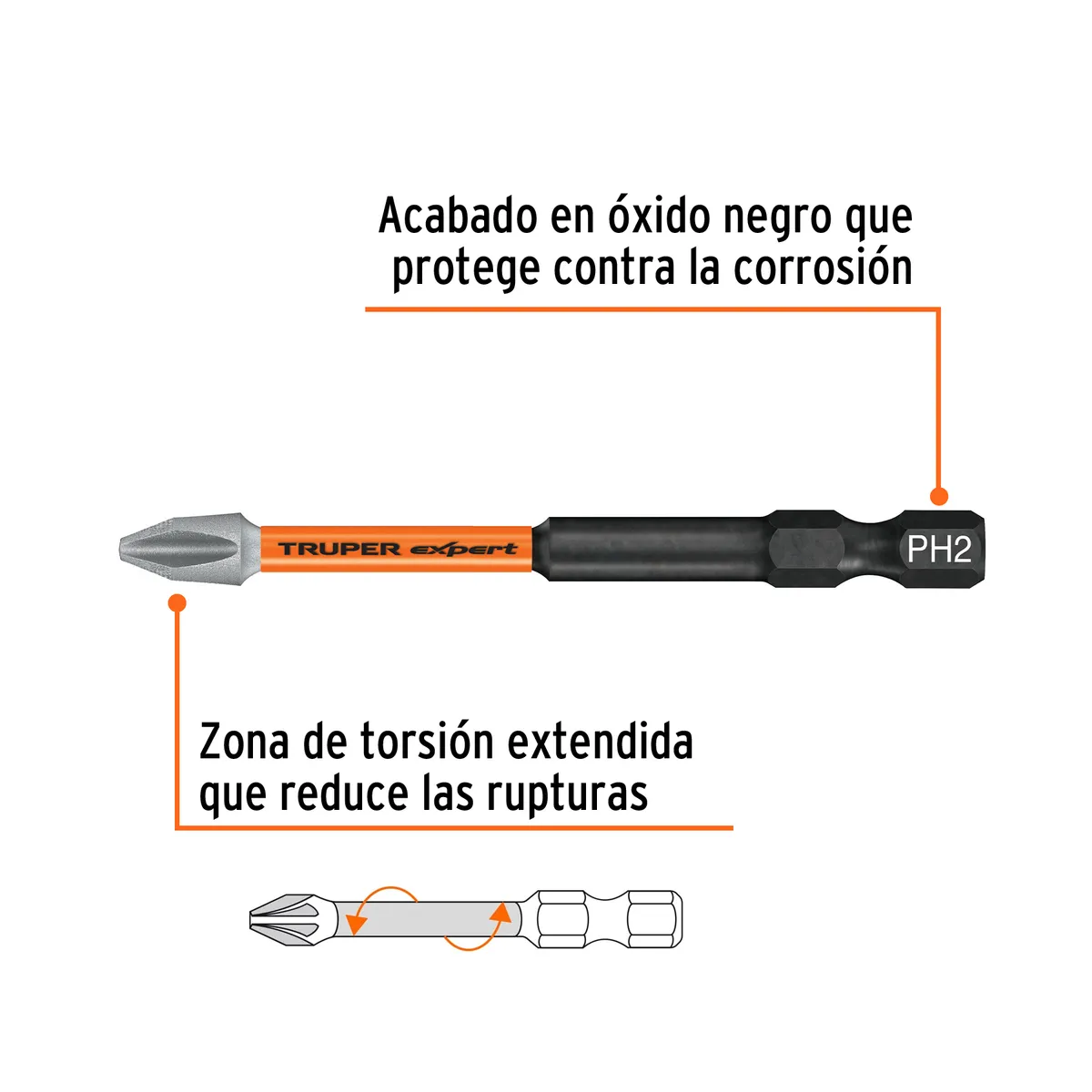 Estuche con 5 Puntas de Cruz PH2 de Impacto Largo 3" Truper - 100821