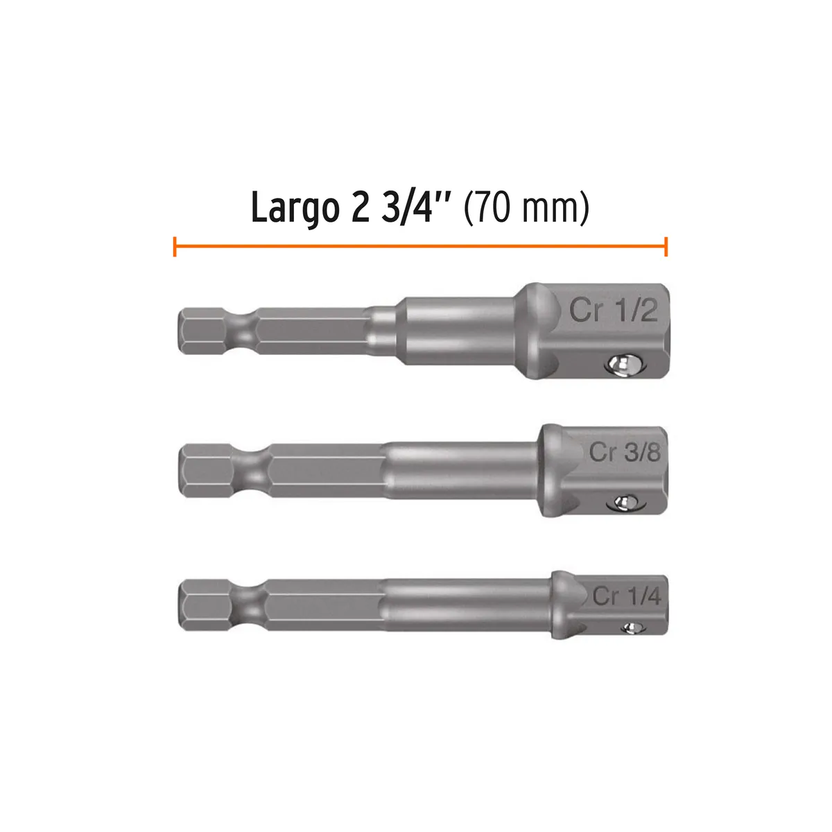 Juego de 3 Adaptadores para Dados 1/4", 3/8" y 1/2" Truper - 10752