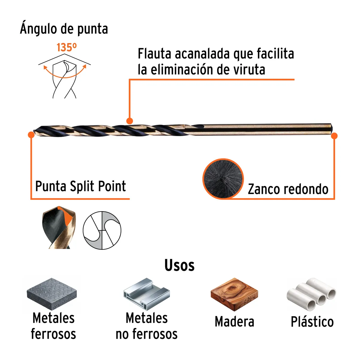 Broca HSS 7/64" Trugold para Metal Truper Expert - 11116