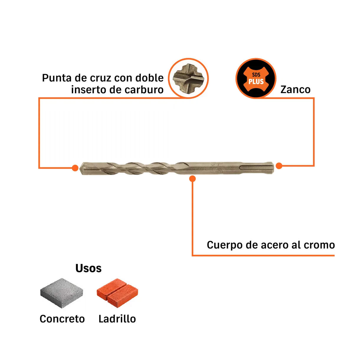 Broca SDS Plus 7/16" x 6" Truper - 11278