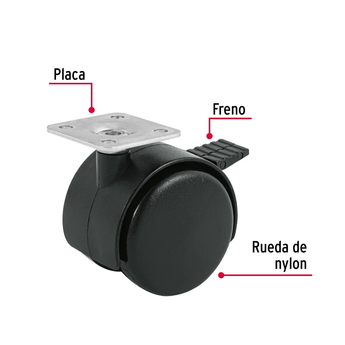 Rueda Tipo Yoyo con Placa con Freno 50 mm Fiero - 44389