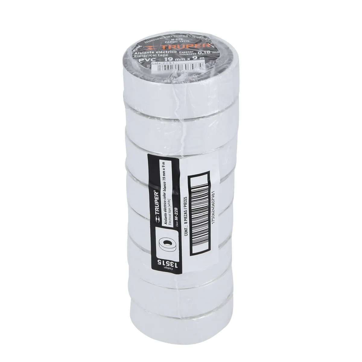 Cinta de Aislar 9 m x 19 mm Blanca Truper - 13515