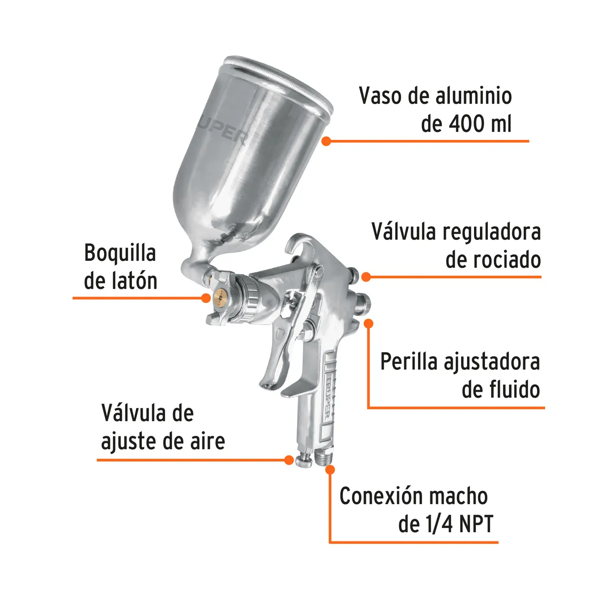 Pistola para Pintar LVMP con Vaso de Aluminio 1.4 mm Truper - 11095