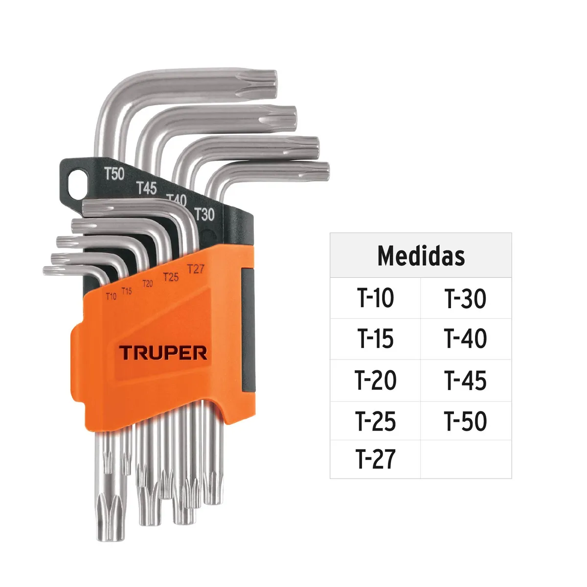 Juego de 9 Llaves Torx Largas con Organizador T10-T50 Truper - 15554