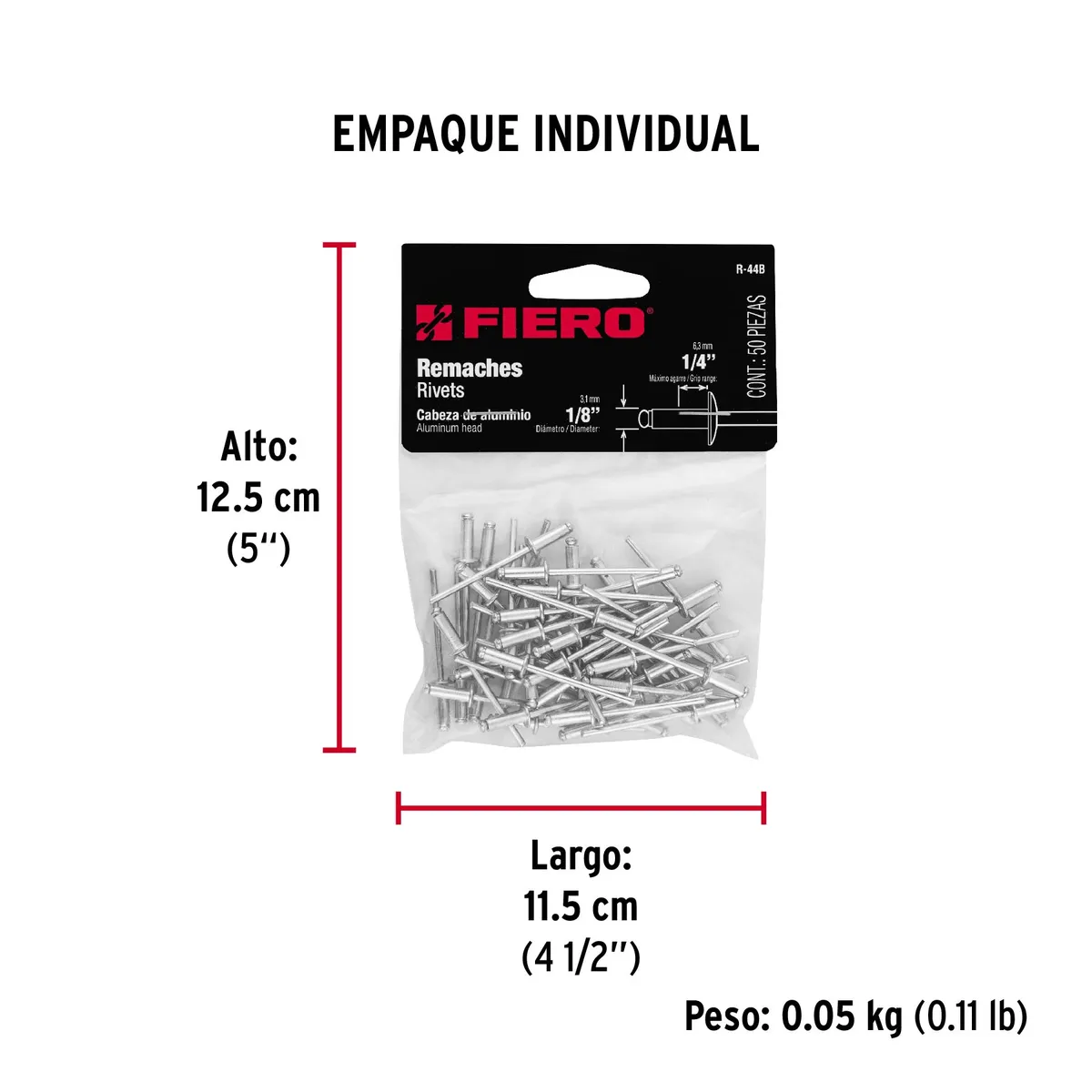 Bolsa con 50 Remaches 1/8" x 1/4" Ala 1/4" Truper - 44520