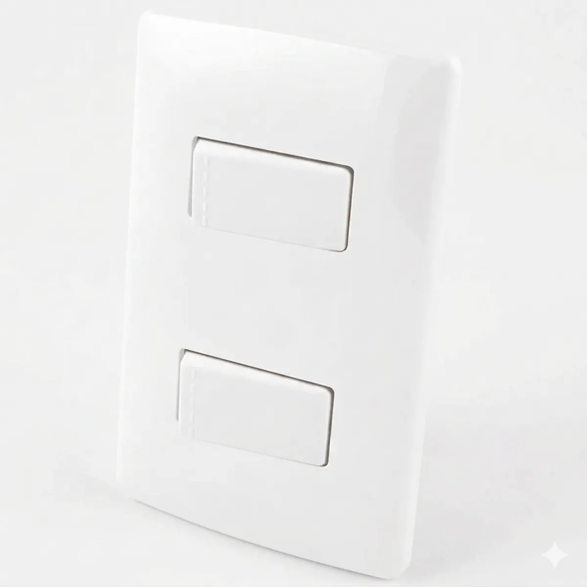 Apagador Doble Sencillo de Tecla con Placa Plástica Blanca Aksi