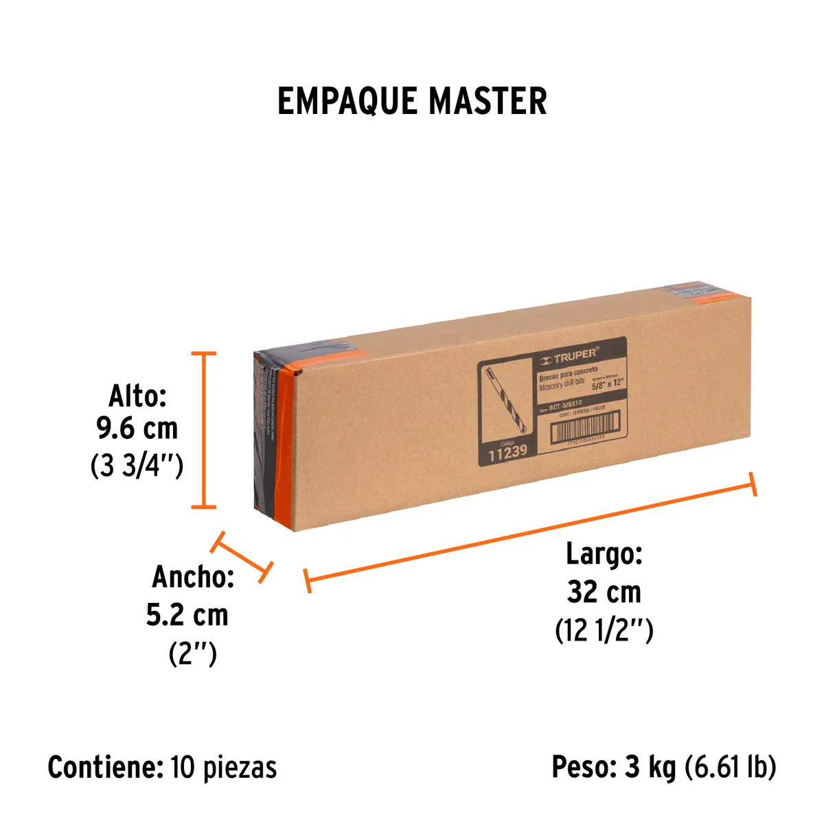 Broca para Concreto 5/8" x 12" Truper - 11239