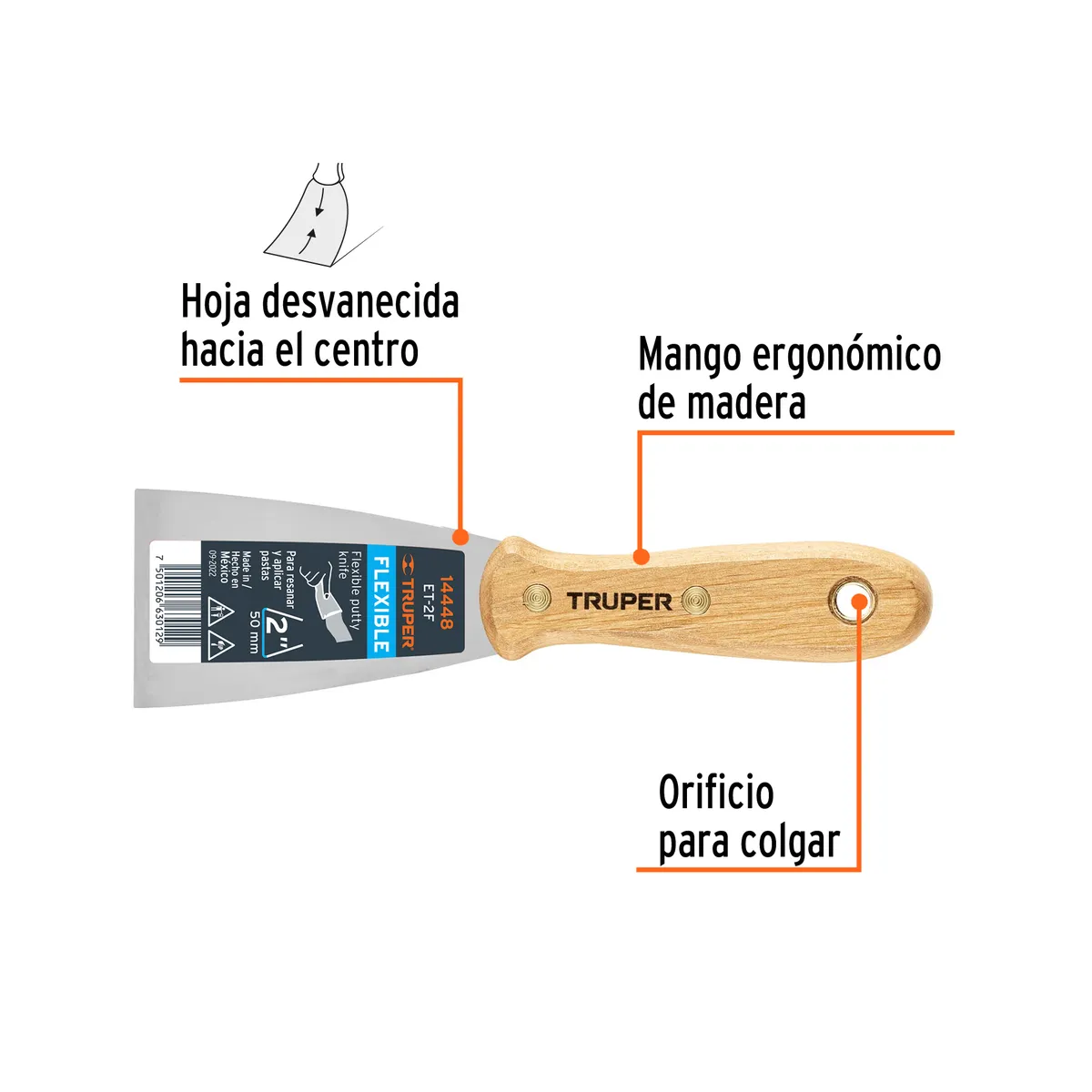 Espátula Flexible 2" Mango de Madera Truper - 14448