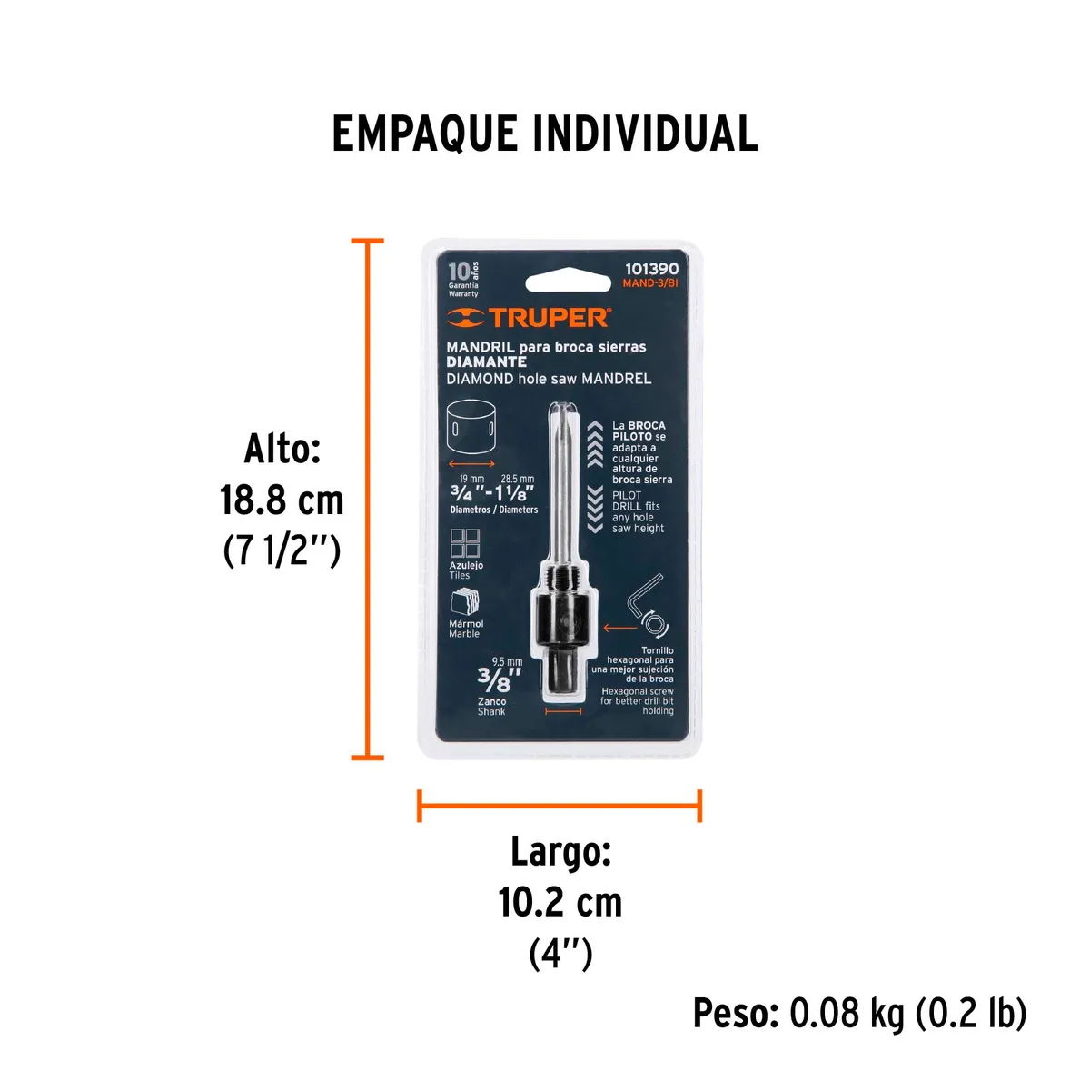 Mandril para Brocasierra de Diamante 3/8" Truper - 101390