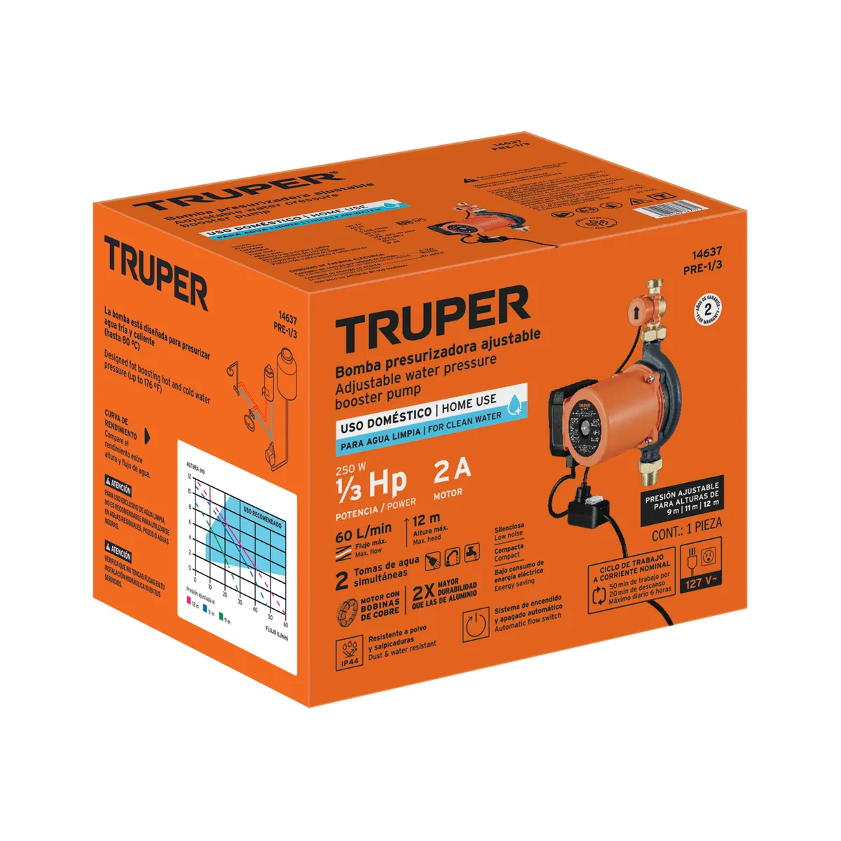 Bomba Presurizadora 1/3 HP con Sensor Regulable Truper - 14637