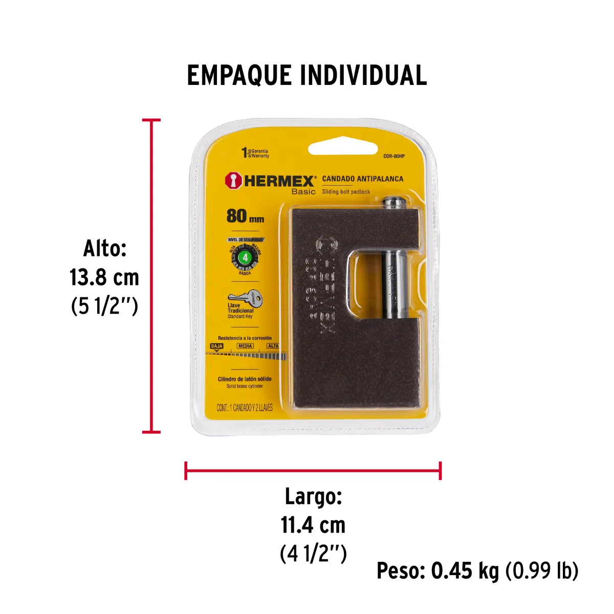 Candado Antipalanca 80 mm Hierro COR-80HP Truper - 22517