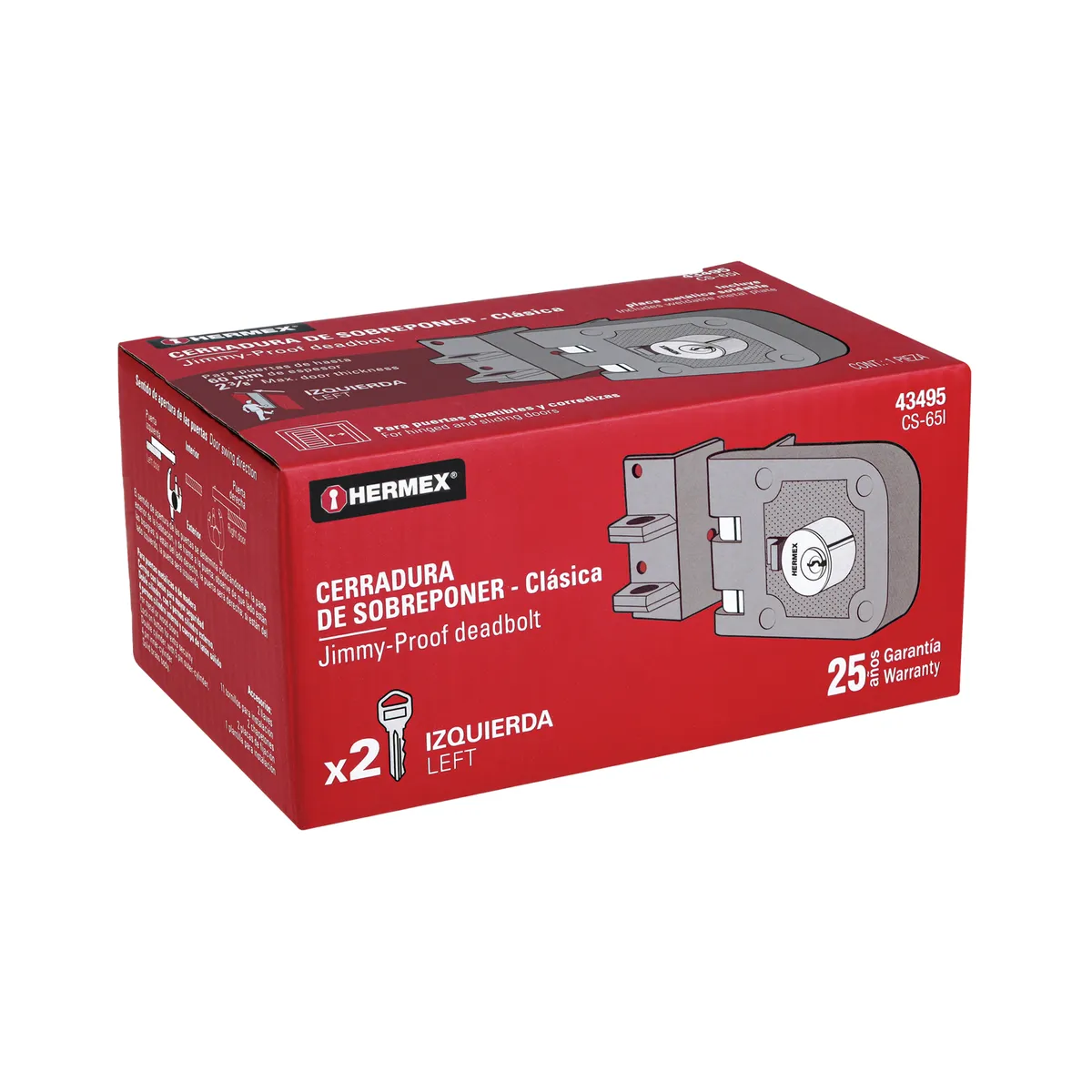 Cerradura de Sobreponer para Puerta Corrediza Izquierda Truper - 43495