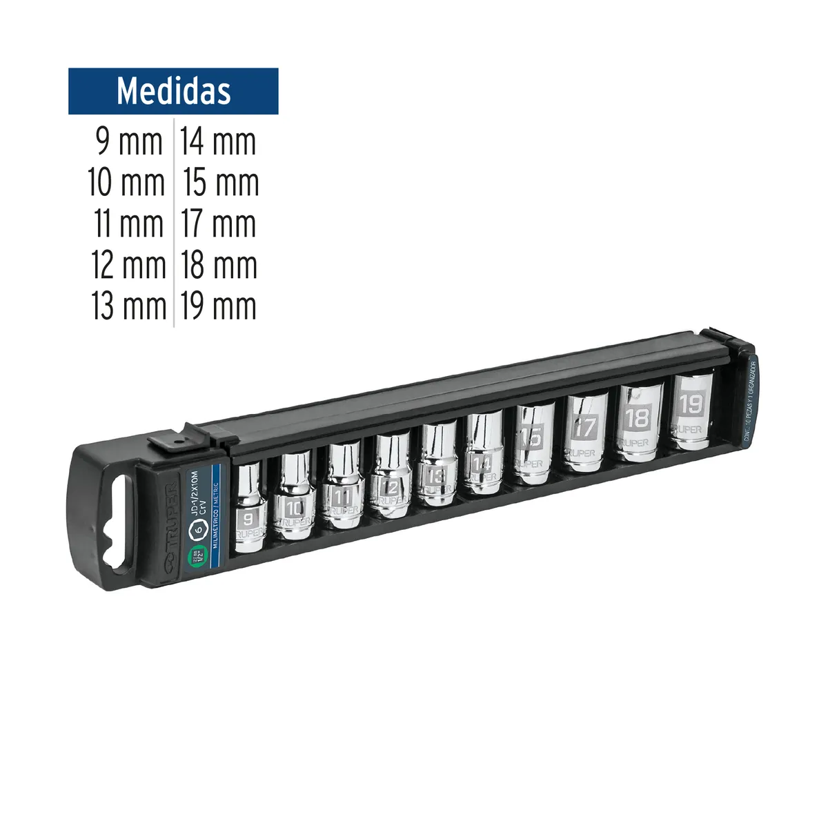 Juego de 10 Dados Cuadro 1/2" mm Truper - 14177