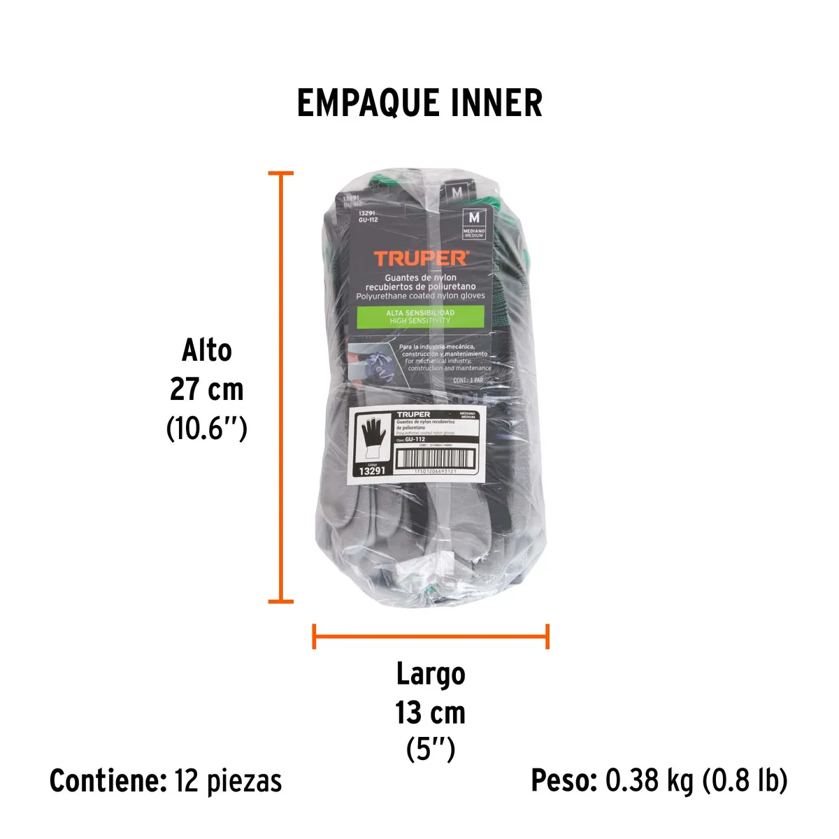 Guante de Nylon Recubierto de Poliuretano Talla M Truper - 13291