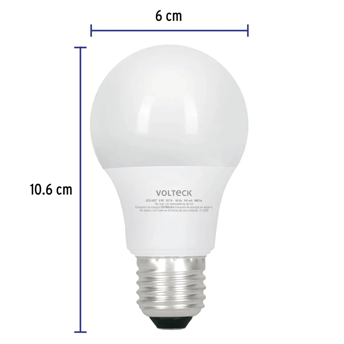 Foco LED 8 W (60 W) A19 con 3 Tonos de Luz Volteck - 49036
