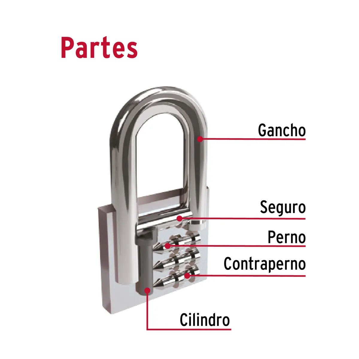 Candado de Hierro 25 mm Gancho Largo CHB-25L Truper - 43798