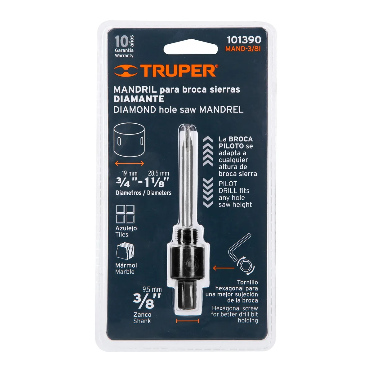 Mandril para Brocasierra de Diamante 3/8" Truper - 101390