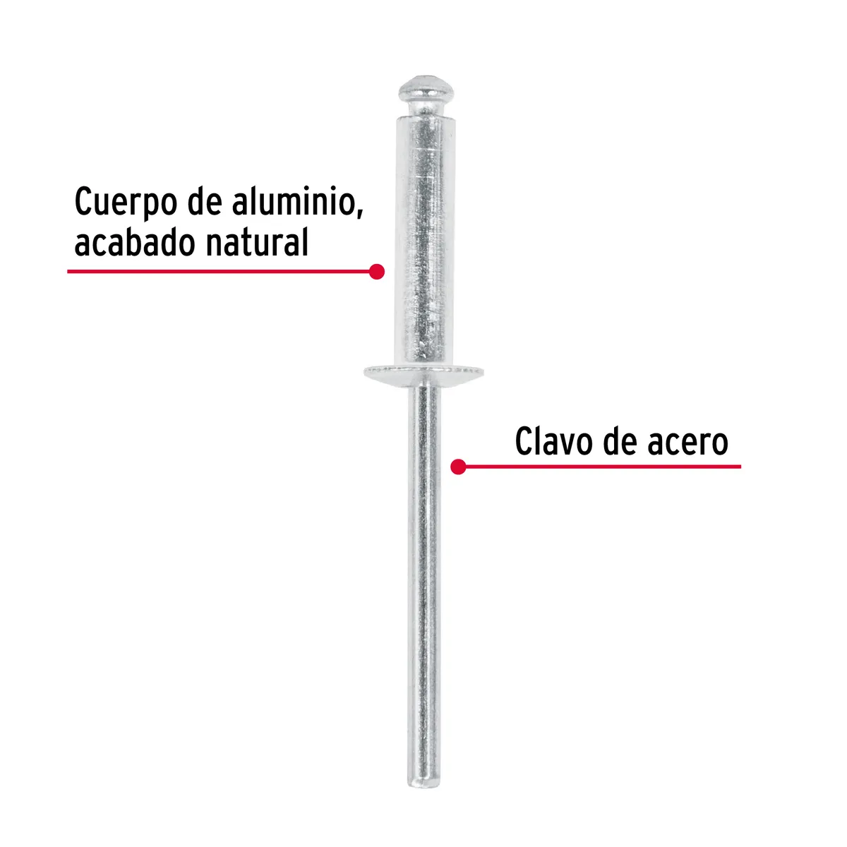 Bolsa con 50 Remaches de Aluminio 5/32" x 1/2" Ala 1/4" Fiero - 44527
