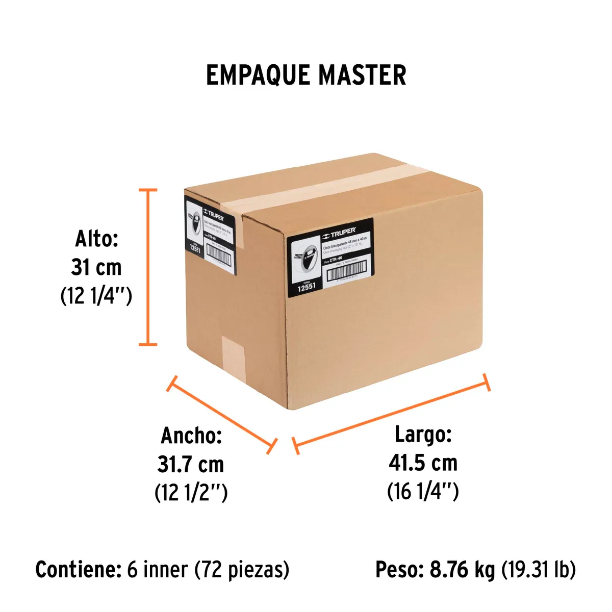 Cinta de Empaque 48 mm x 40 m Transparente Truper - 12551
