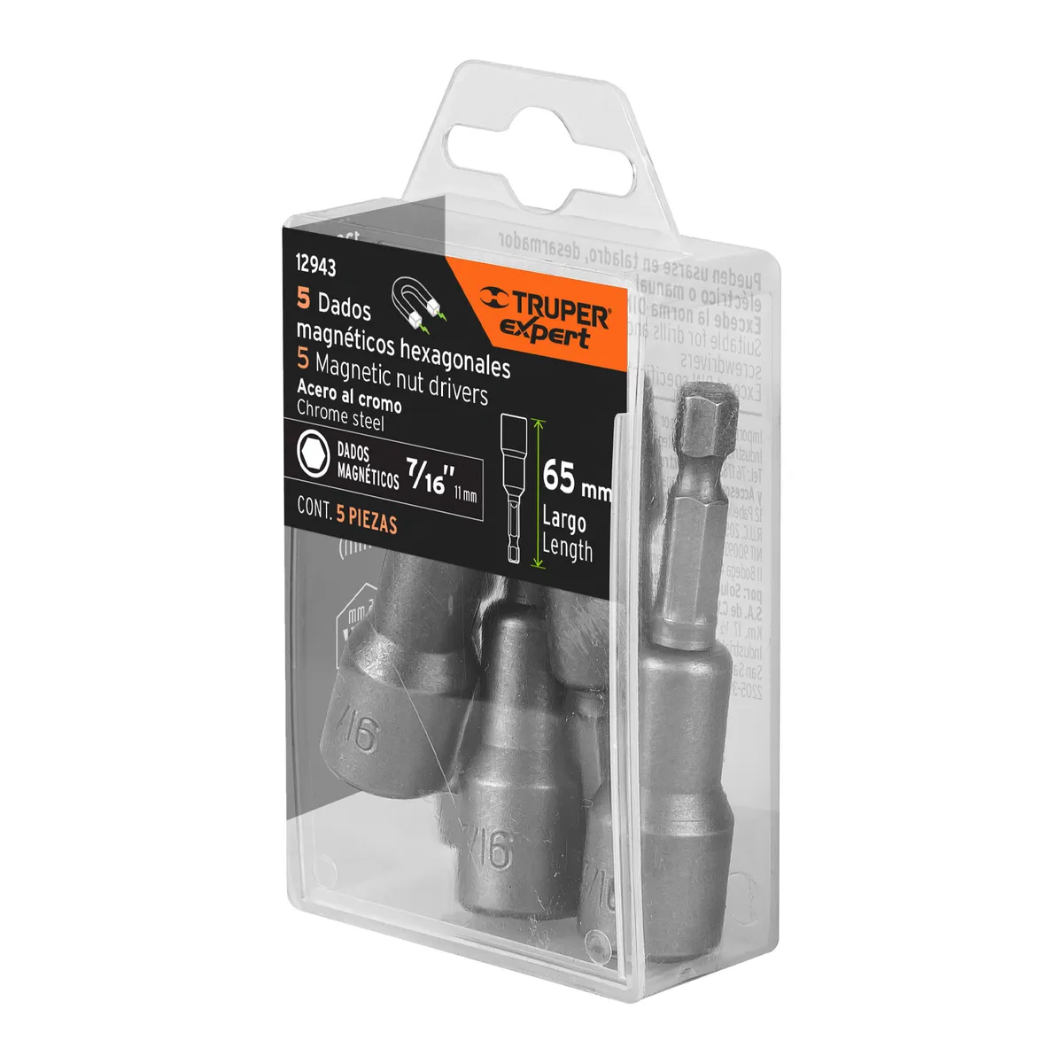 Estuche con 5 Dados Magnéticos 7/16" x 2 1/2" Truper - 12943
