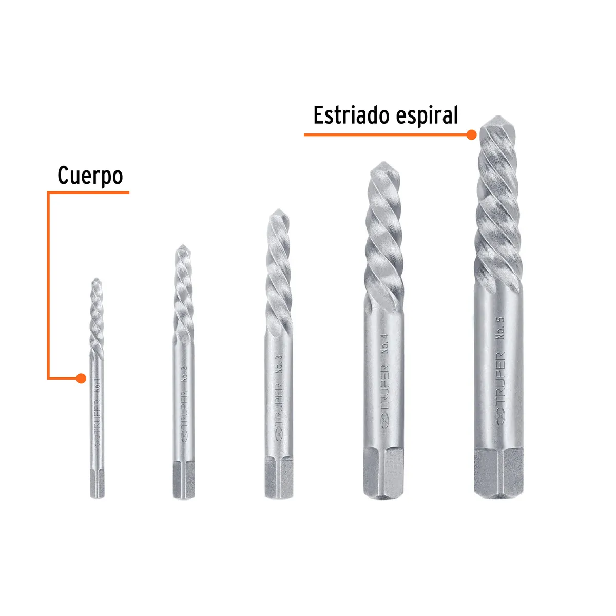 Juego con 5 Extractores de Tornillos Truper - 14512