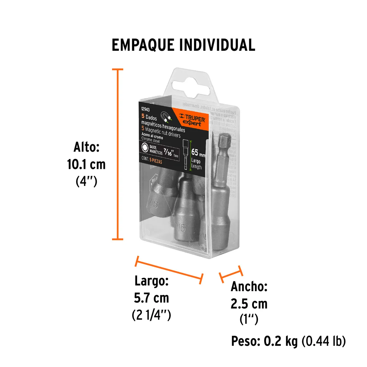 Estuche con 5 Dados Magnéticos 7/16" x 2 1/2" Truper - 12943