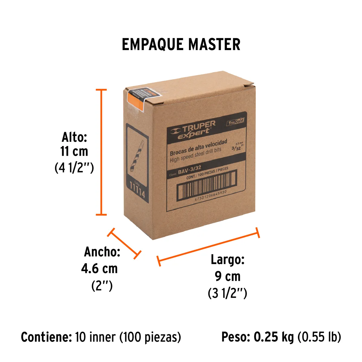 Broca HSS 3/32" Trugold para Metal Truper Expert - 11114