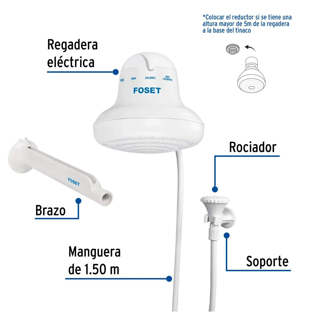 Regadera Eléctrica 4 Temperaturas 16.5 cm Foset - 40237